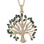 Collier en vermeil massif pendentif arbre de vie oxydes blancs et verts sertis - 40 + 5cm
