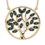 Collier en vermeil massif pendentif arbre de vie pierres vertes entour - 40 + 5cm