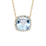 Collier en vermeil massif pendentif carr pierre naturelle topaze bleue contour d'oxydes blancs sertis ...