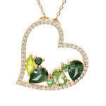Collier en vermeil massif pendentif coeur avec oxydes verts � l'int�rieeu et contour oxydes blancs - ...