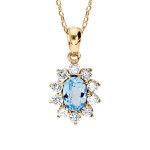 Collier en vermeil massif pendentif ovale pierre naturelle topaze bleue contour d'oxydes blancs sertis ...