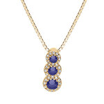 Collier en vermeil pendentif 3 pierres bleues en chute avec contour d'oxydes blancs sertis - 42 + 3cm ...
