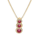 Collier en vermeil pendentif 3 pierres rouges en chute avec contour d'oxydes blancs sertis - 42 + 3cm ...