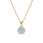 Collier en vermeil pendentif 5mm fleur oxydes bleu ciel et blancs sertis - 42 + 3cm