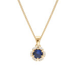 Collier en vermeil pendentif 5mm fleur oxydes bleu fonc� et blancs sertis - 42 + 3cm