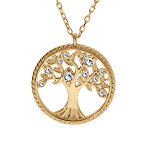 Collier en vermeil pendentif arbre de vie avec oxydes blancs et contour perl� du cercle - 42 + 3cm