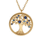 Collier en vermeil pendentif arbre de vie avec oxydes d�grad� bleu et contour perl� du cercle - 42 + ...