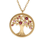Collier en vermeil pendentif arbre de vie avec oxydes de d�grad� rose contour perl� du cercle - 42 + ...