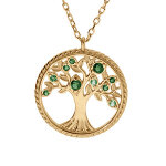 Collier en vermeil pendentif arbre de vie avec oxydes verts et contour perl� du cercle - 42 + 3cm