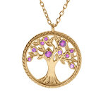 Collier en vermeil pendentif arbre de vie avec oxydes violet et contour perl� du cercle - 42 + 3cm