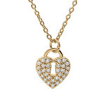 Collier en vermeil pendentif cadenas coeur pav� d'oxydes blancs - 42 + 3cm