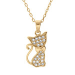 Collier en vermeil pendentif chat par� d'oxydes blancs sertis - 43cm r�glable 41 et 39cm