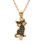 Collier en vermeil pendentif chat par� d'oxydes noirs sertis - 43cm r�glable 41 et 39cm