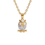 Collier en vermeil pendentif chouette hibou oxyde blanc - 41 + 3cm