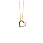 Collier en vermeil pendentif coeur vide moitie oxydes blancs sertis et l'autre de pierres noires rhodium ...