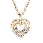 Collier en vermeil pendentif deux coeurs emboit�s avec oxydes blancs sertis - 40 + 5cm