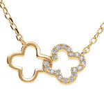 Collier en vermeil pendentif double fleur oyydes blancs sertis - 40 + 4cm