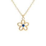 Collier en vermeil pendentif fleur ajour�e centre oxyde bleu - 39 + 4cm