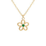 Collier en vermeil pendentif fleur ajour�e centre oxyde vert - 39 + 4cm