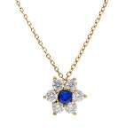 Collier en vermeil pendentif fleur marguerite oxyde central bleu fonc� et p�tales d'oxydes blancs sertis ...