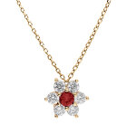 Collier en vermeil pendentif fleur marguerite oxyde central rouge fonc� et p�tales d'oxydes blancs sertis ...