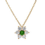 Collier en vermeil pendentif fleur marguerite oxyde central vert fonc� et p�tales d'oxydes blancs sertis ...