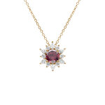 Collier en vermeil pendentif fleur oxyde rose et contour d'oxydes blancs - 42 + 3cm