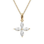Collier en vermeil pendentif fleur quatre p�tales en oxyde blanc - 40 + 4cm