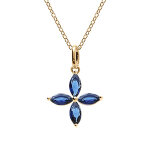 Collier en vermeil pendentif fleur en verre bleu fonc� - 40 + 4cm