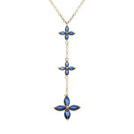Collier en vermeil pendentif trois fleurs verre bleu fonc� - 40 + 4cm