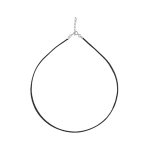 Cordon en coton noir lisse et fermoir en argent rhodi - longueur 40cm + 5cm de rallonge