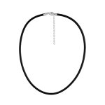 Cordon en cuir noir et fermoir en argent rhodi - largeur 3mm et longueur 50cm + 5cm de rallonge