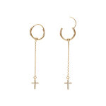 Croles en argent dor 15mm chanette et croix d'oxydes blancs