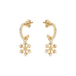 Cr�oles en argent dor� articul�es oxydes blancs motif flocon de neige pendant