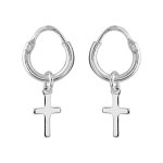 Créoles en argent petit format avec croix suspendues Créoles en argent petit format avec croix suspendues