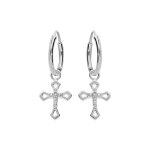 Créoles en argent rhodié 10mm avec pampille croix oxydes blancs sertis Créoles en argent rhodié 10mm avec pampille croix oxydes blancs sertis