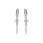 Croles en argent rhodi articule avec chanette et croix oxydes blancs sertis 12x6mm