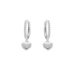 Croles en argent rhodi articules ornes d'oxydes blancs sertis et pampille coeur