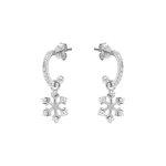 Cr�oles en argent rhodi� articul�es oxydes blancs motif flocon de neige pendant