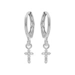 Créoles en argent rhodié articulées avec pampille croix et oxydes blancs sertis Créoles en argent rhodié articulées avec pampille croix et oxydes blancs sertis