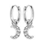 Cr�oles en argent rhodi� articul�e avec pampille lune pav�e d'oxydes blancs