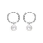 Cr�oles en argent rhodi� articul�e avec perle de culture d'eau douce blanche