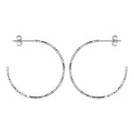 Cr�oles en argent rhodi� tube diamant� 30 mm et fermoir poussette