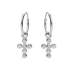 Créoles en argent rhodié avec pampille croix et 1 oxyde blanc serti Créoles en argent rhodié avec pampille croix et 1 oxyde blanc serti