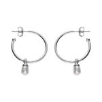 Cr�oles en argent rhodi�avec pampille perle de culture d'eau douce blanche et fermoir poussette