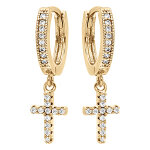 Cr�oles articul�es en vermeil avec pampille croix orn�e d'oxydes blancs sertis