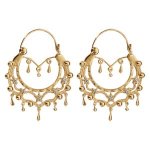 Créoles ethniques en plaqué or ornées de cristal synthétique blanc avec motif étoiles et pampilles - ... Créoles ethniques en plaqué or ornées de cristal synthétique blanc avec motif étoiles et pampilles - ...