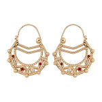 Créoles ethniques en plaqué or ornées de cristal synthétique rouge et blanc - diamètre anneaux 23mm Créoles ethniques en plaqué or ornées de cristal synthétique rouge et blanc - diamètre anneaux 23mm
