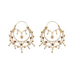 Créoles éthniques en plaqué or avec pierres rouges avec petit hérisson suspendu diamètre 45mm Créoles éthniques en plaqué or avec pierres rouges avec petit hérisson suspendu diamètre 45mm