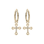 Créoles en plaqué or 10mm avec pampille croix oxydes blancs sertis Créoles en plaqué or 10mm avec pampille croix oxydes blancs sertis